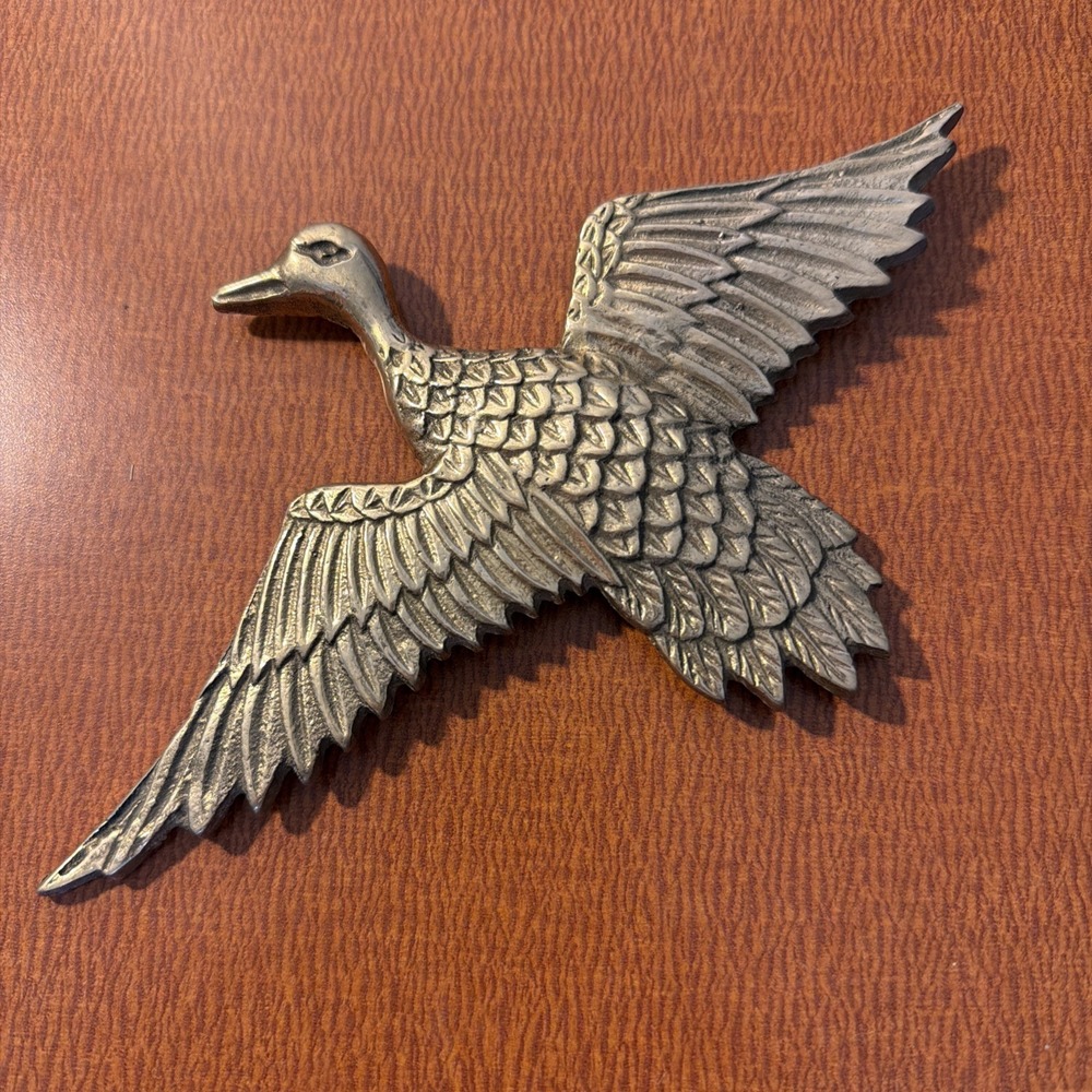 Vintage Brass Flying Duck Brass Mallard Duck Wall Hang Or Figurine Paper Weight